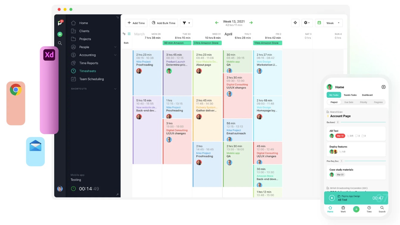 A view of the Paymo calendar and project dashboard